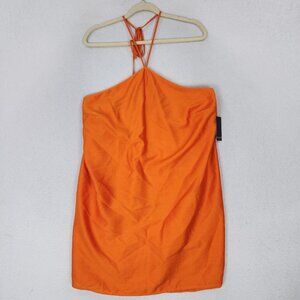 Eloquii Dress Womens 16 Orange Halter Mini Lined Tencel Blend Summer Party NEW